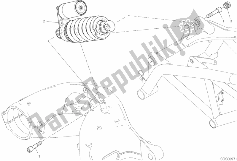 All parts for the Rear Shock Absorber of the Ducati Hypermotard 950 SP 2019